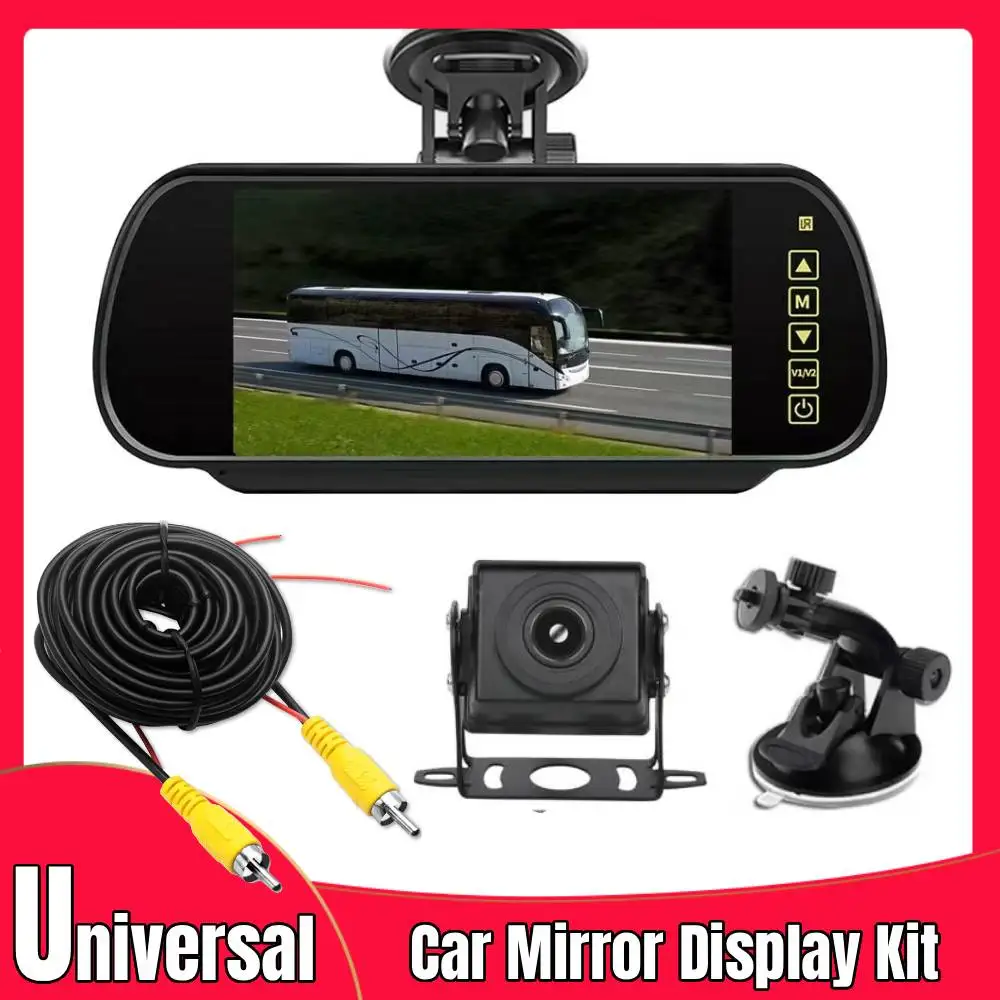 7inch Clip- On & Stick- On Installation Mirror Monitor+Heavy Duty 8LED Backup Camera Set Parking Assistant Vehicle Night Vision