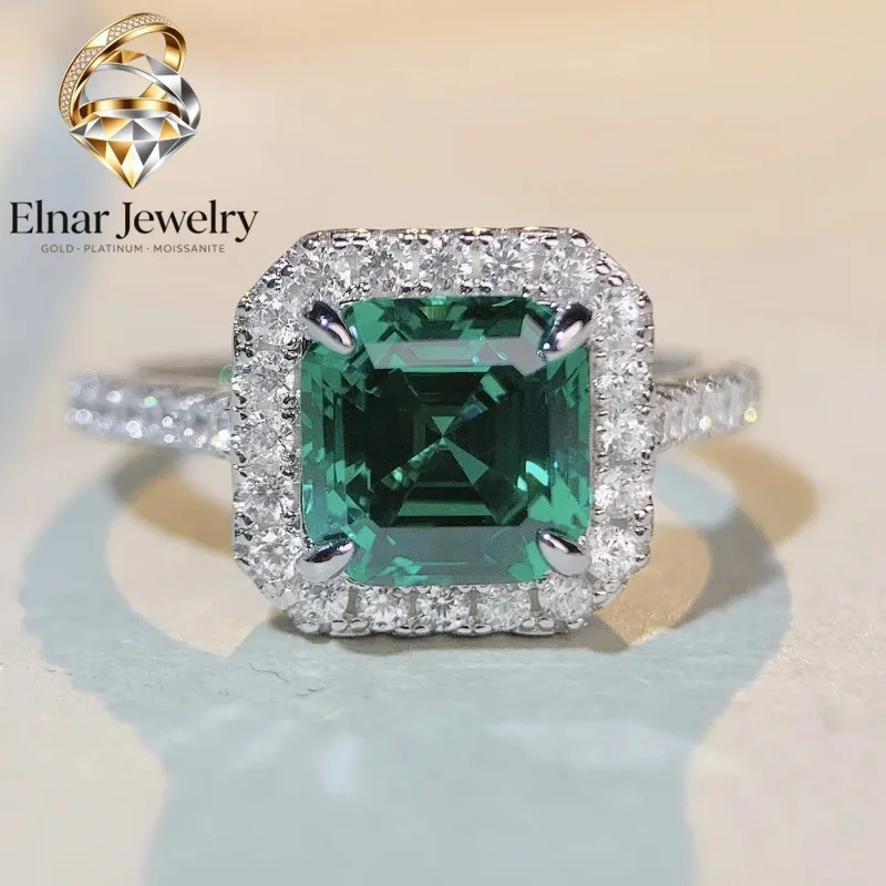 

Ювелирные изделия Elnar: Роскошное женское кольцо из цельной платины PT950 с изумрудной огранкой, полностью инкрустированное бриллиантами и квадратными муассанитами