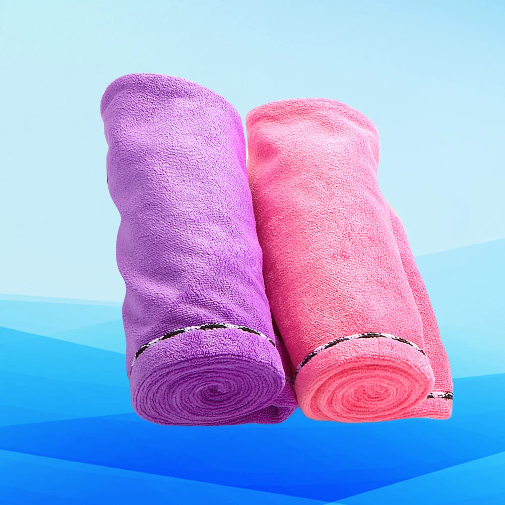 

2pcs Dry Hair Cap Microfiber Hair Drying Turban Rosy Deep Purple Water Absorption Bathroom Supplies Home Gym Travel Towel Set