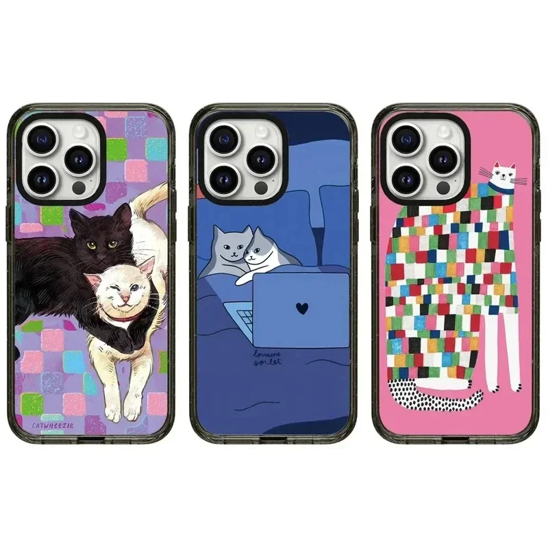 

2.0 Acrylic Black Border Cute Cat Couple iPhone 11 12 13 14 15 Pro Max Case - Protective iPhone Case