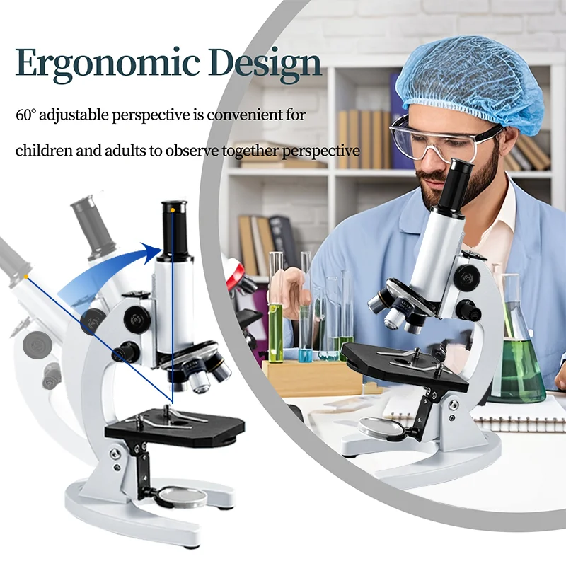 Monocular Optical Microscope 40X-2000X Microscope School Science Experimental Biology Microscope Digital Microscope for Children