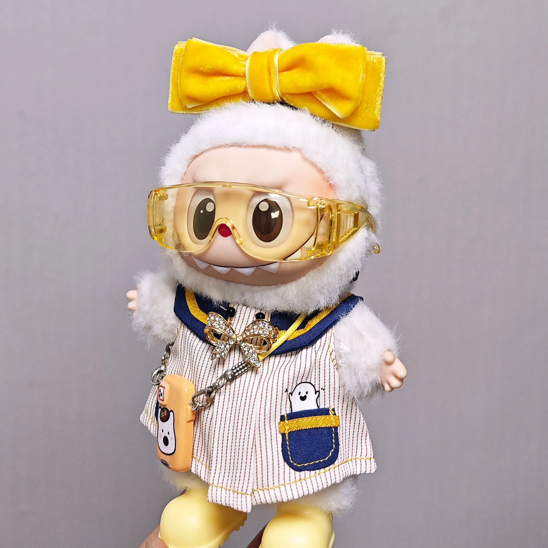 17cm Labubu 1-3 Gen Doll Outfits | Bowknot Headband Set | Dress Goggles Crossbody Shoes Clothes for Labubu Pendants Accessories