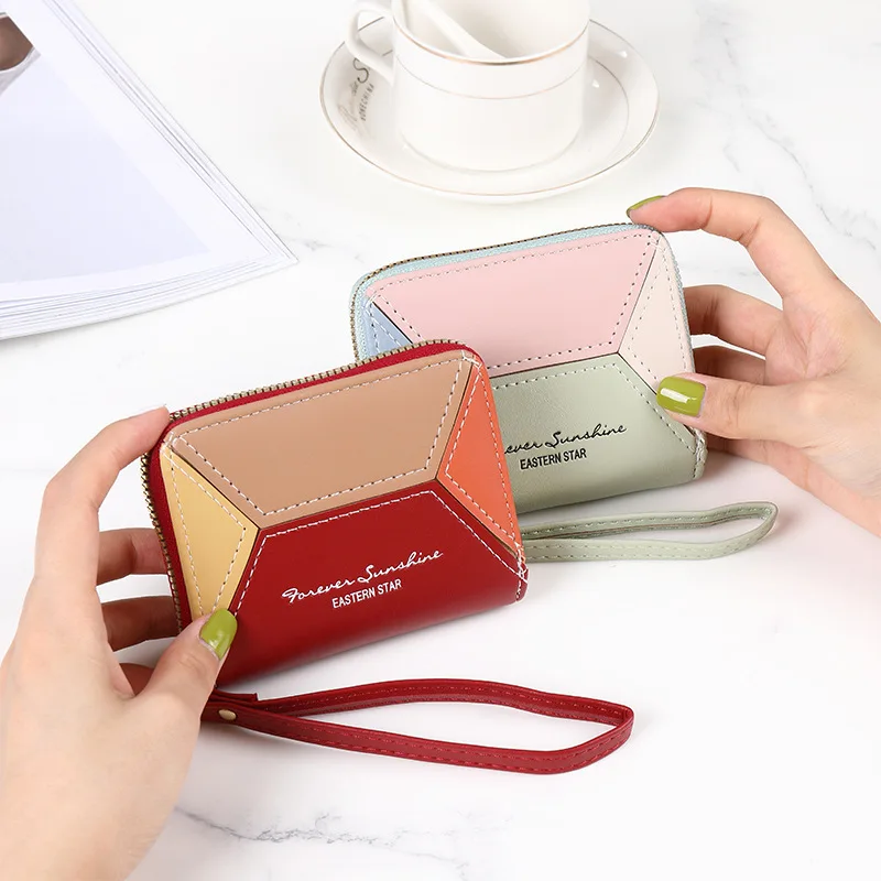 

KVNIO Lady Short New Zipper Simple Letters Large Capacity Multi-Card Slot Bag Mini Student Wallet Hand Coin Purse Women 5 Color