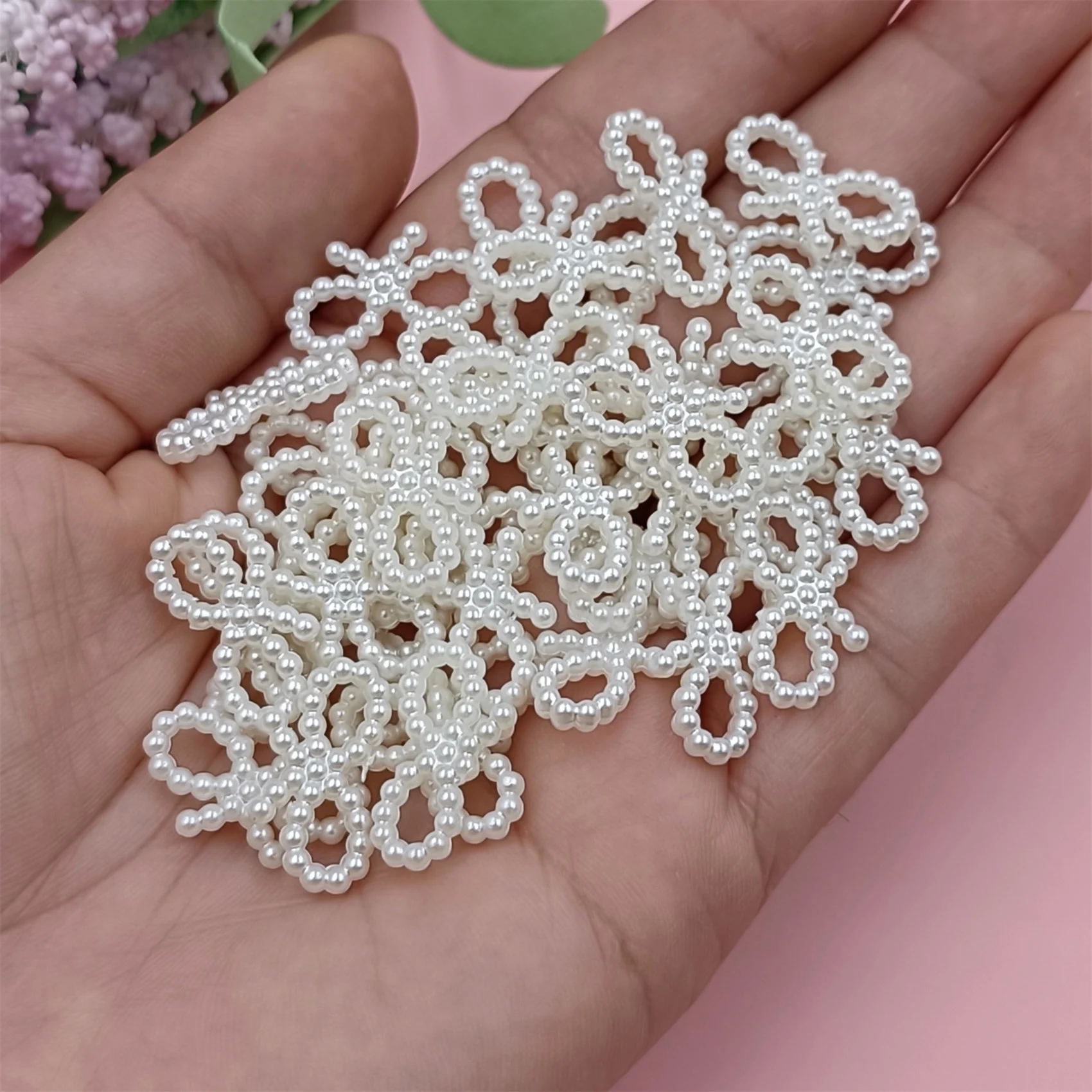 40pcs/pack Heart Star Flower Charms ABS Imitation Pearl Loose Beads Patches DIY Crafts Nail Decoration