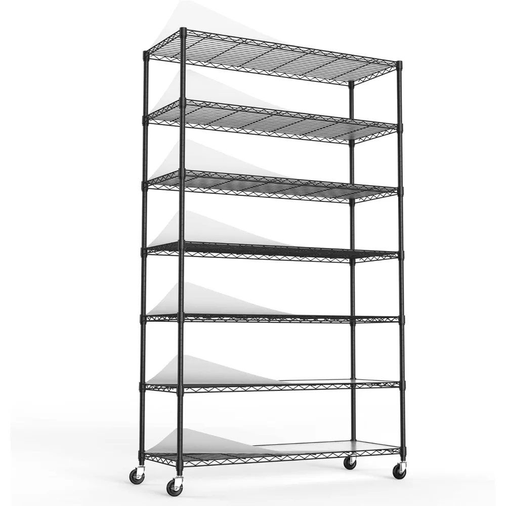 

2024 New 7-Tier Metal Shelving Unit - 2450 Lbs Capacity, Adjustable, with Wheels/Leveling Feet & Waterproof Shelf Liners