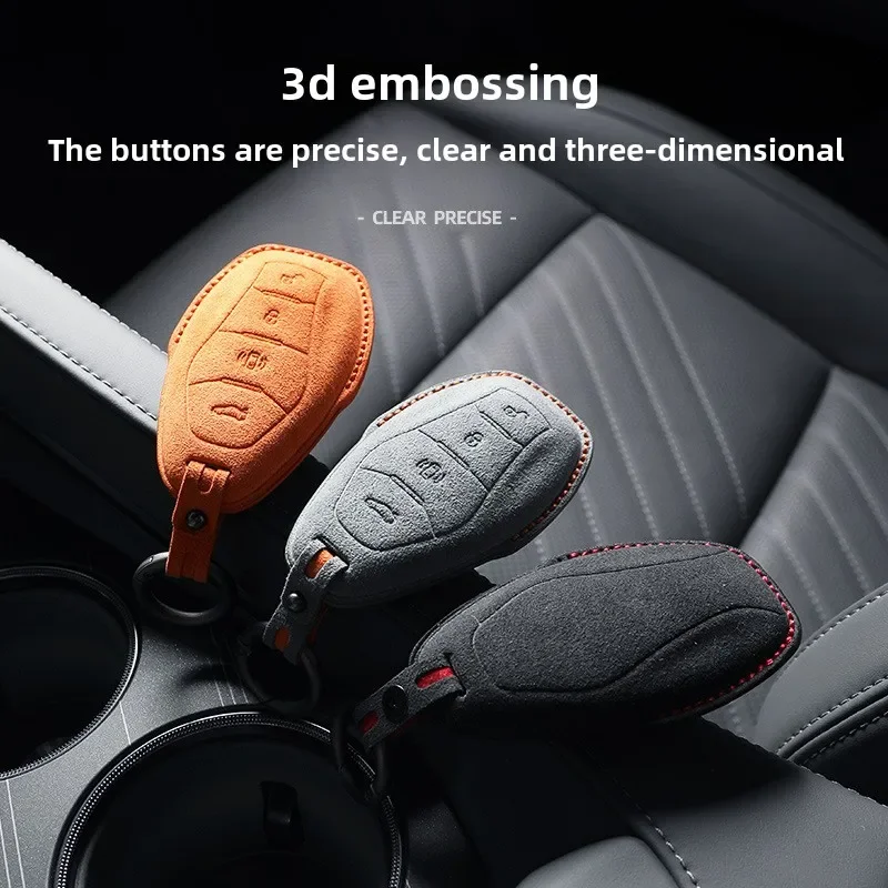 For Hongqi H9 H5 HS5 Alcantara Flip Fur Three-dimensional Key Bag Car Intelligent Remote Control Decoration Protection Key Cover