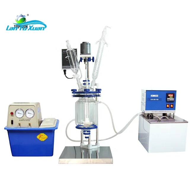 1-10 liter jacket double layer glass reactor glass reaction machine with high quality jacketed glass lined reactor