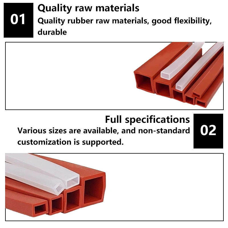 Temperature-resistant rectangular hollow sealing strip with holes, mechanical anti-collision rubber strip, flat square tube stri