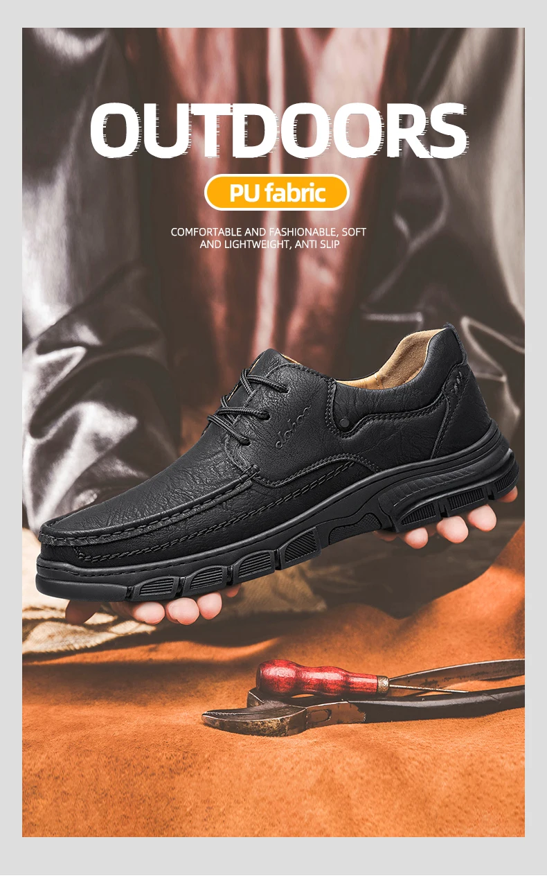 CLOHOO Men's Handmade Thick Rubber Bottom Breathable Casual Leather Shoes Classic Sewn Loafers Comfortable Leisure Footwear