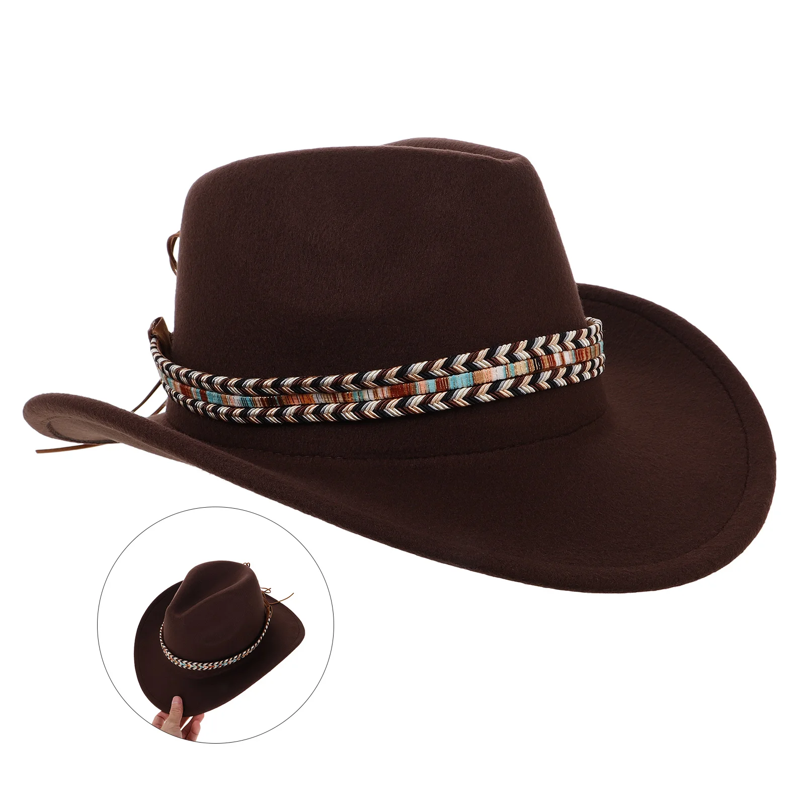 

Unisex Western-Style Cowboy Hat With Rolled Brim For Men And Women Cowboy Hat For Party Western-Cowboy Hat Cowgirl Hat Roll-Up-W