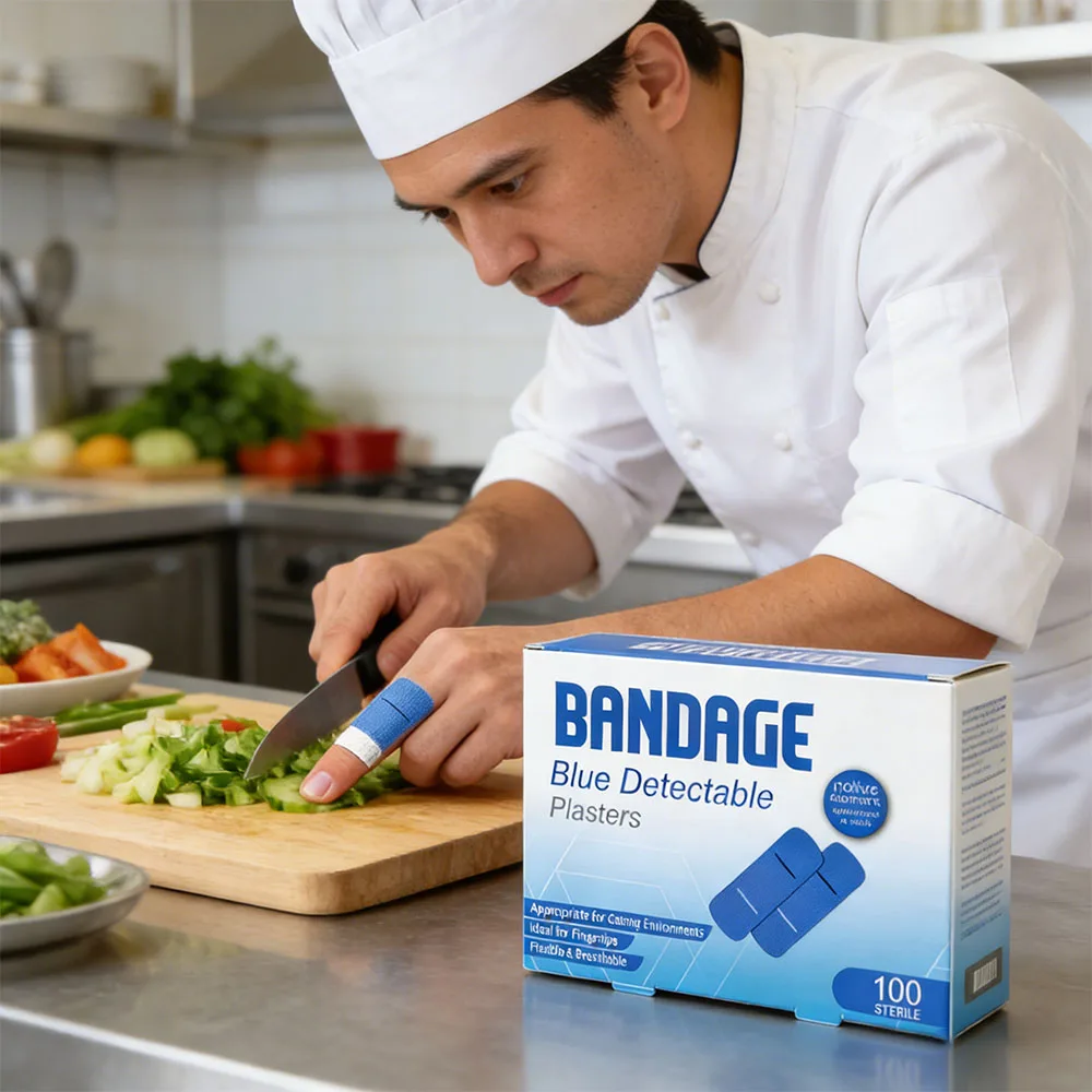 

Водонепроницаемые эластичные наклейки для кухни отеля и кейтеринга, 100 штук, синие, дышащие, обнаруживаемые металлодетектором