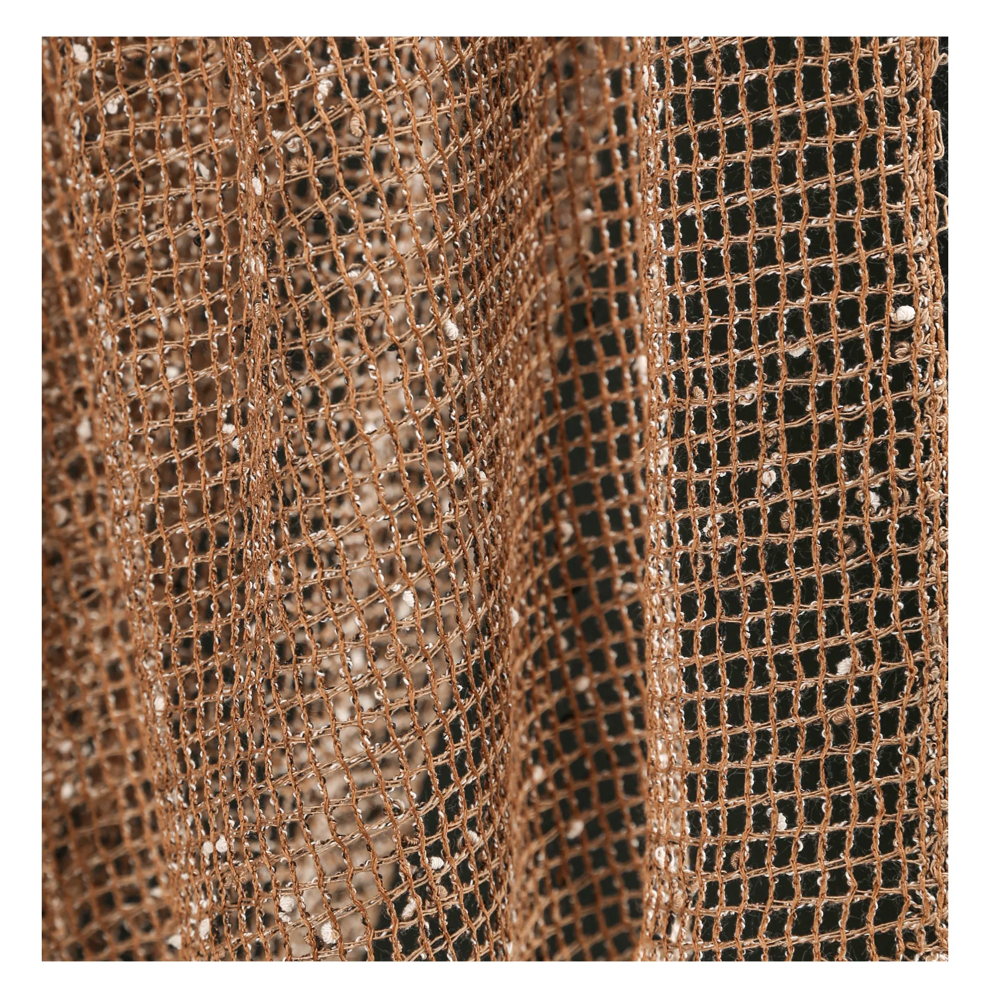 Brown Caramel Texture Particle Mesh Fabric Reconstructs Fish Mesh Perspective Yarn Dress Clothing Designer Fabric YLM