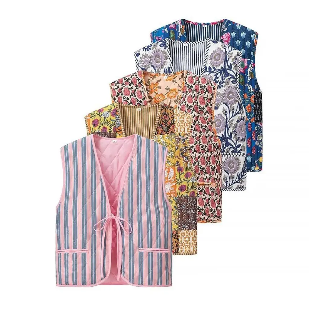 

Женский жилет без рукавов с v-образным вырезом на шнуровке и принтом, весенне-осенний модный европейский стиль, Новое поступление J 2272