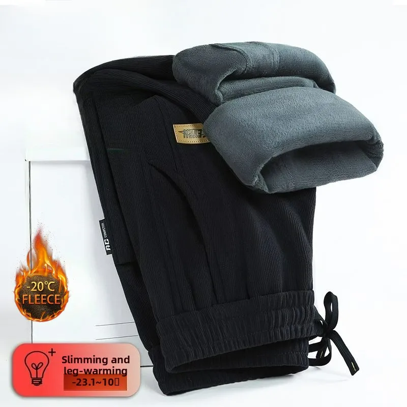 Vintage Thicken Winter Casual Fleece Pants Men Wide Leg Baggy Warmth Sweatpants Male Thermal Jogger Pants Autumn Winter Trousers