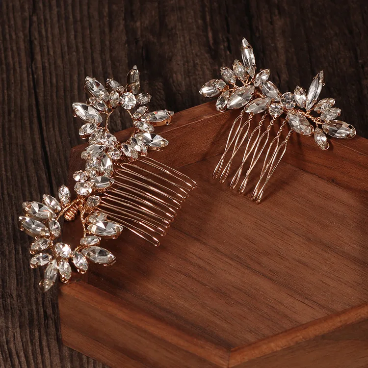 

Simple Gold Color Crystal Bridal Hair Comb Pin Handmade Women Headpiece Wedding Hairpiece Accessories