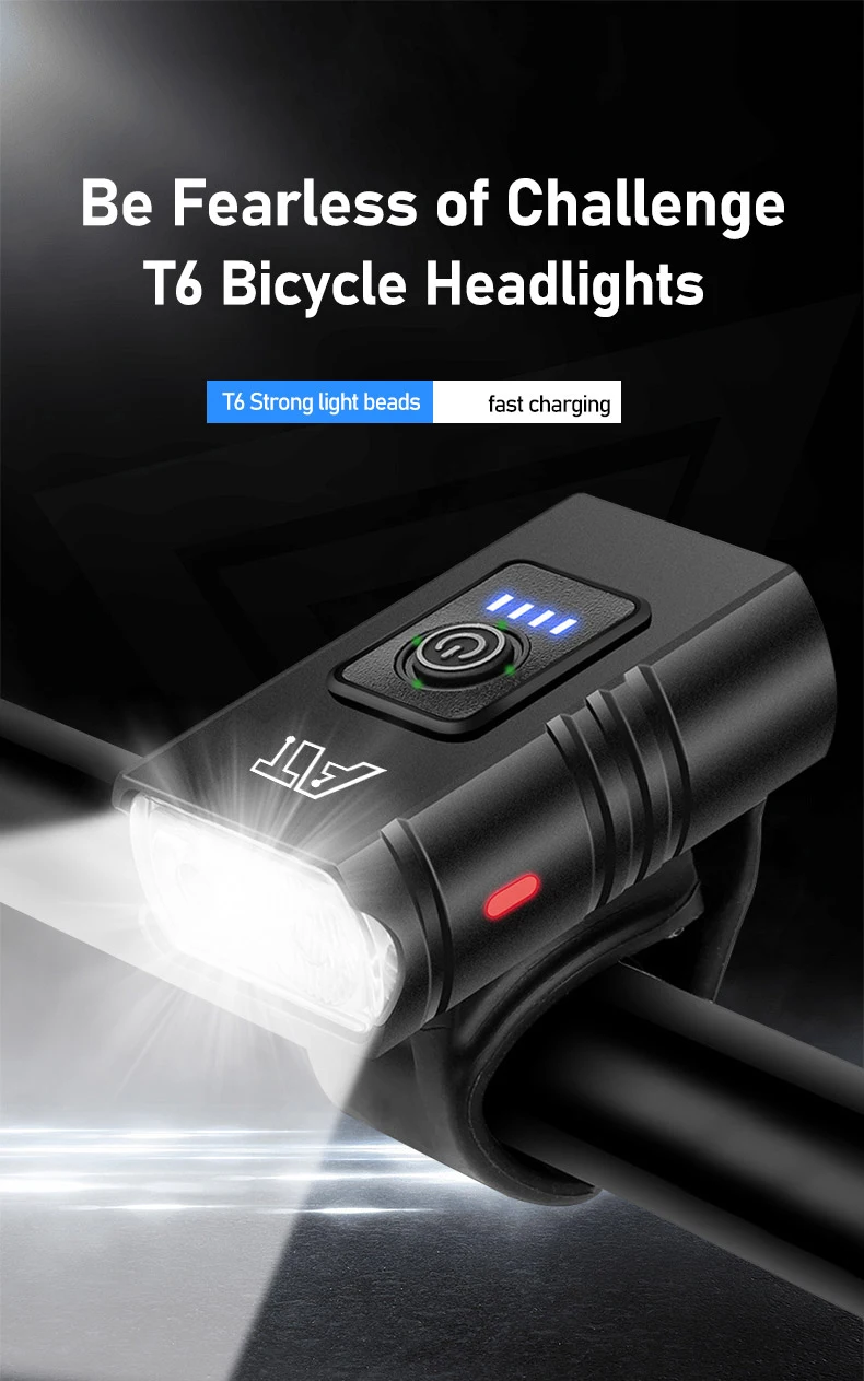 Bicycle Light T6 LED Bike Front Lamp 6 Modes Cycling Lantern Type-C Rechargeable MTB Bike Headlight Flashlight for Night Riding