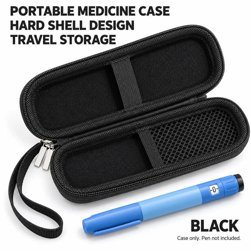Hard Shell Medicine Case Travel Insulin Pen Protective Bag, Waterproof Pill Organizer with Elastic Band for Camping