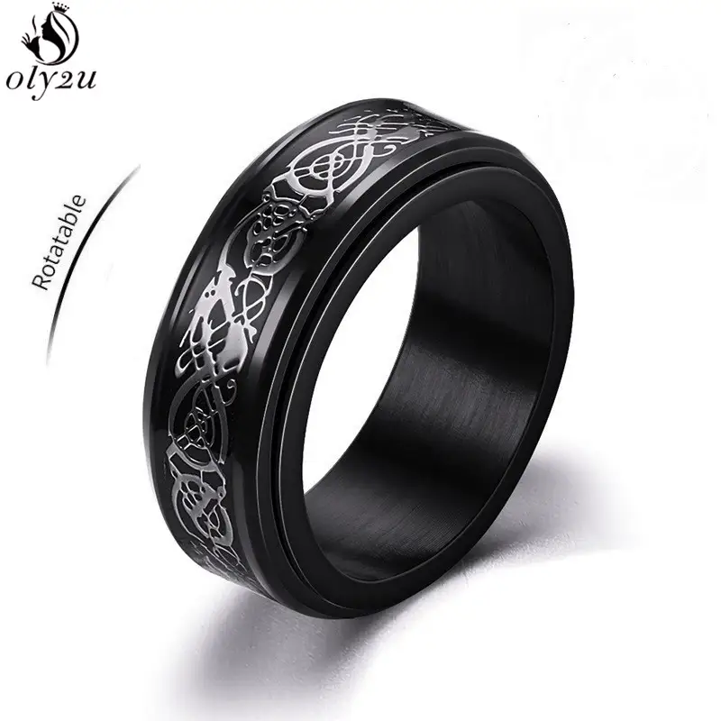 2026 Titanium Steel Black Carbon Fiber Rings Fashion Red Blue Celtic Dragon Ring for Men Women Cool Jewelry Domineering Gifts - 2