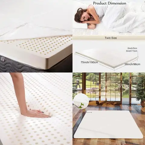 Surmatelas en latex naturel de qualité supérieure – Coton biologique, sans mousse, soulage les épaules et le dos, adapté aux lits jumeaux