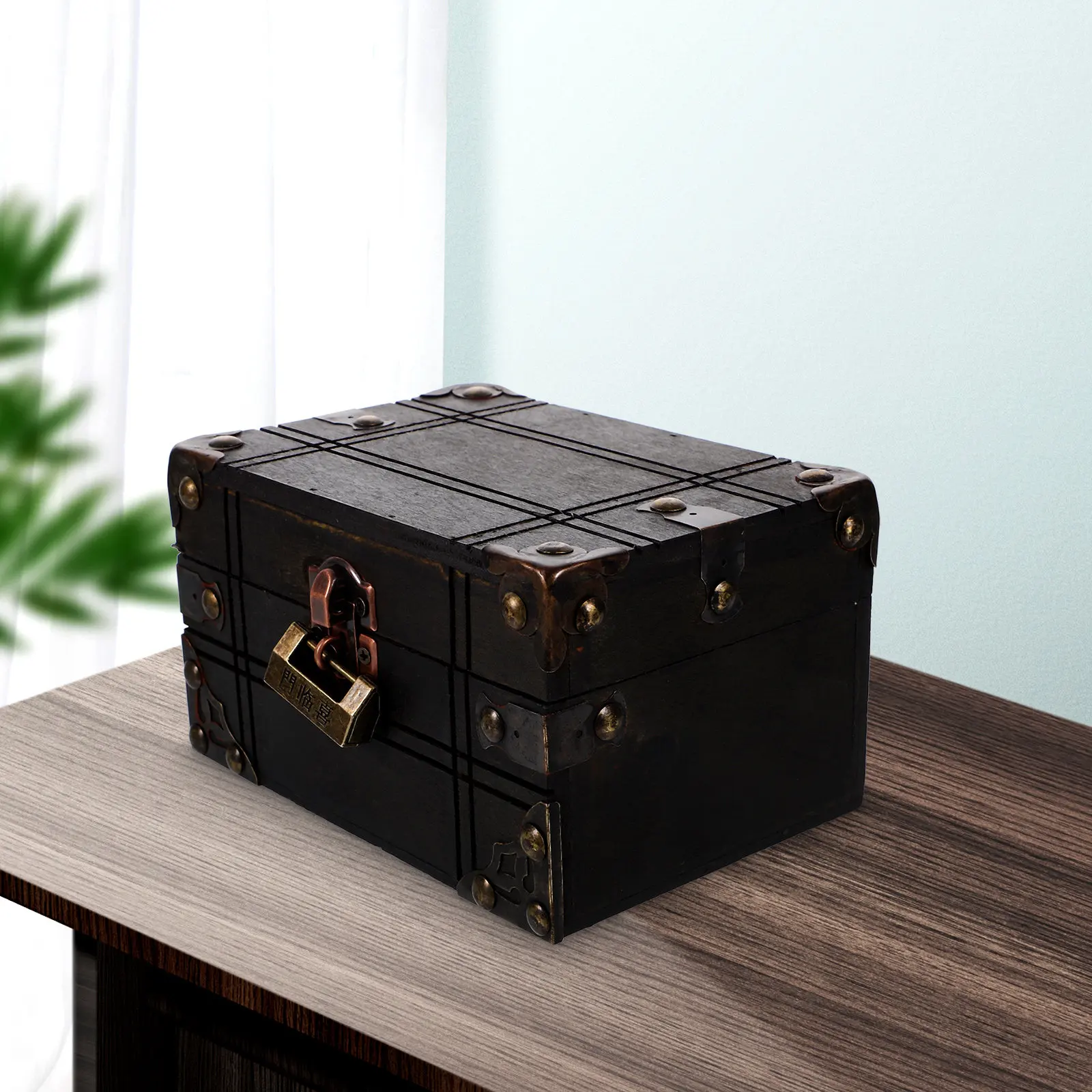 

Large Vintage Wooden Jewelry Box Storage Trinket Chest Keepsake Container Unique Design for Room Decoration and Film Prop Use