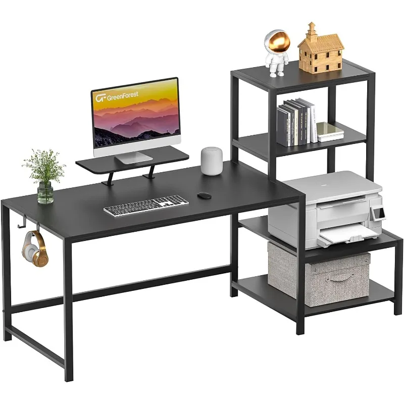 

Computer Desk 58 inch with Storage Printer Shelf Reversible Gaming Home Office Desk with Movable Monitor Stand and 2 Headphone