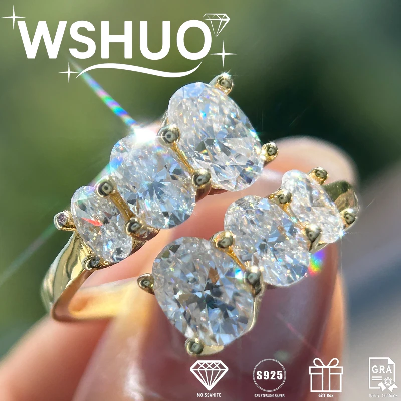 

3,5cttw D VVS1 Полный муассанит Открытые кольца Чистый S925 Посеребренный 18 К Сверкающий бриллиант Женское обручальное кольцо Изящные ювелирные изделия Подарки