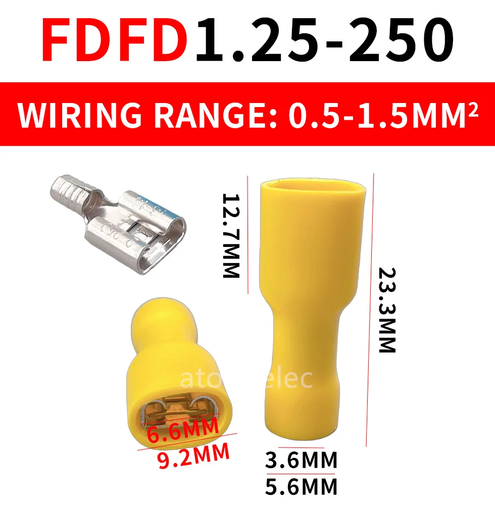 FDFD1.25/2/5.5 quick connect terminal  Female fully insulated cord end terminal spring connector copper