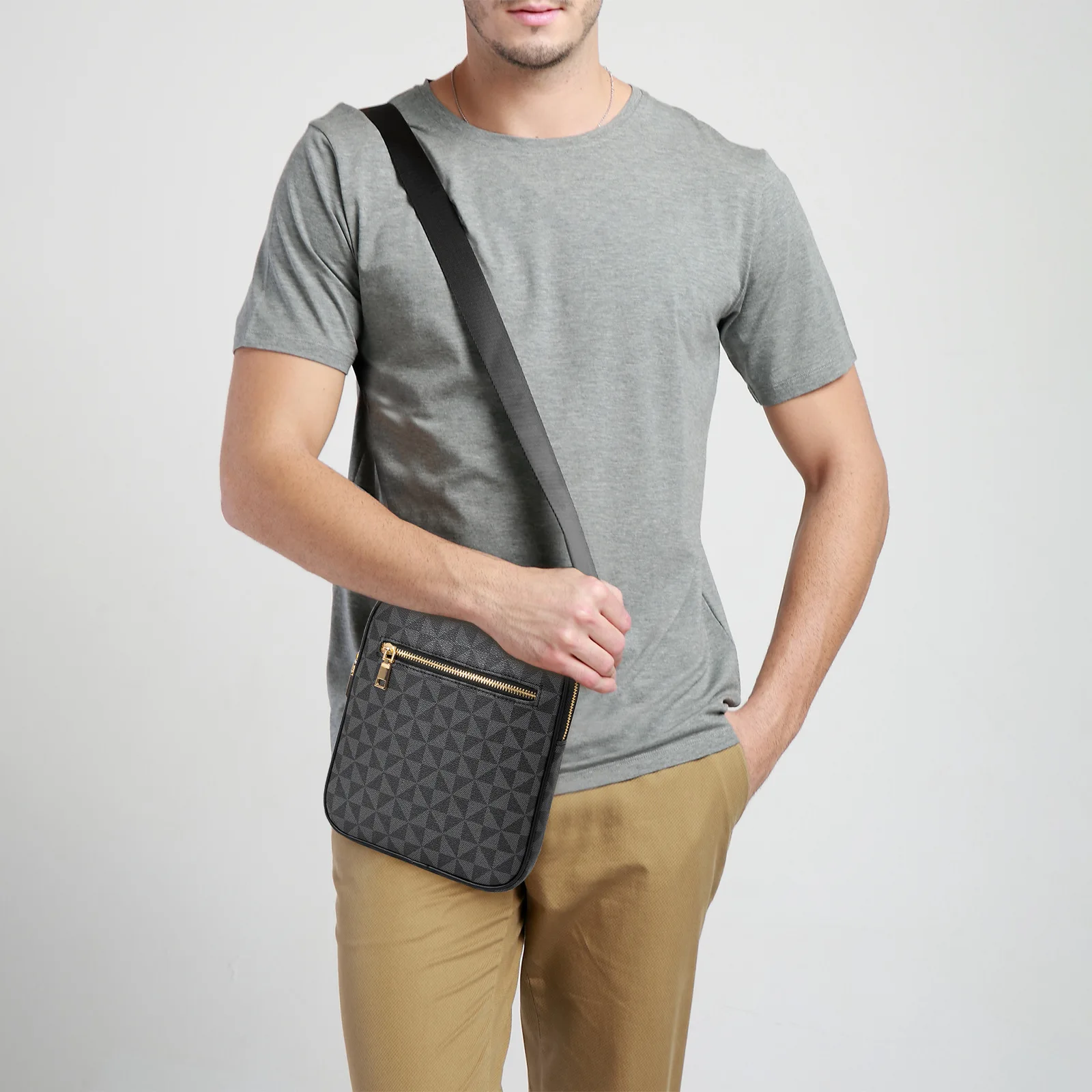 Bolso pequeño de cuero PU para hombre, bandolera masculina de estilo empresarial, diseño de patrón Vintage, bolso de hombro para teléfono