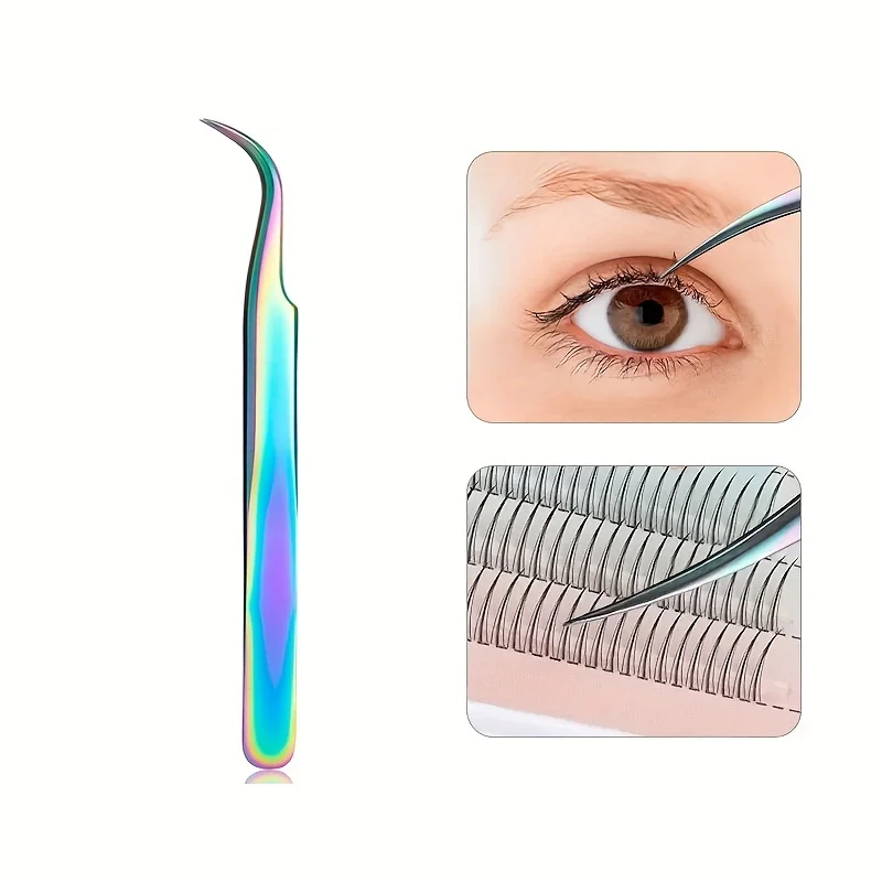 Pincettes à cils de précision en acier inoxydable, pour Extensions de cils, autocollants pour ongles et strass, droites, incurvées et pointues