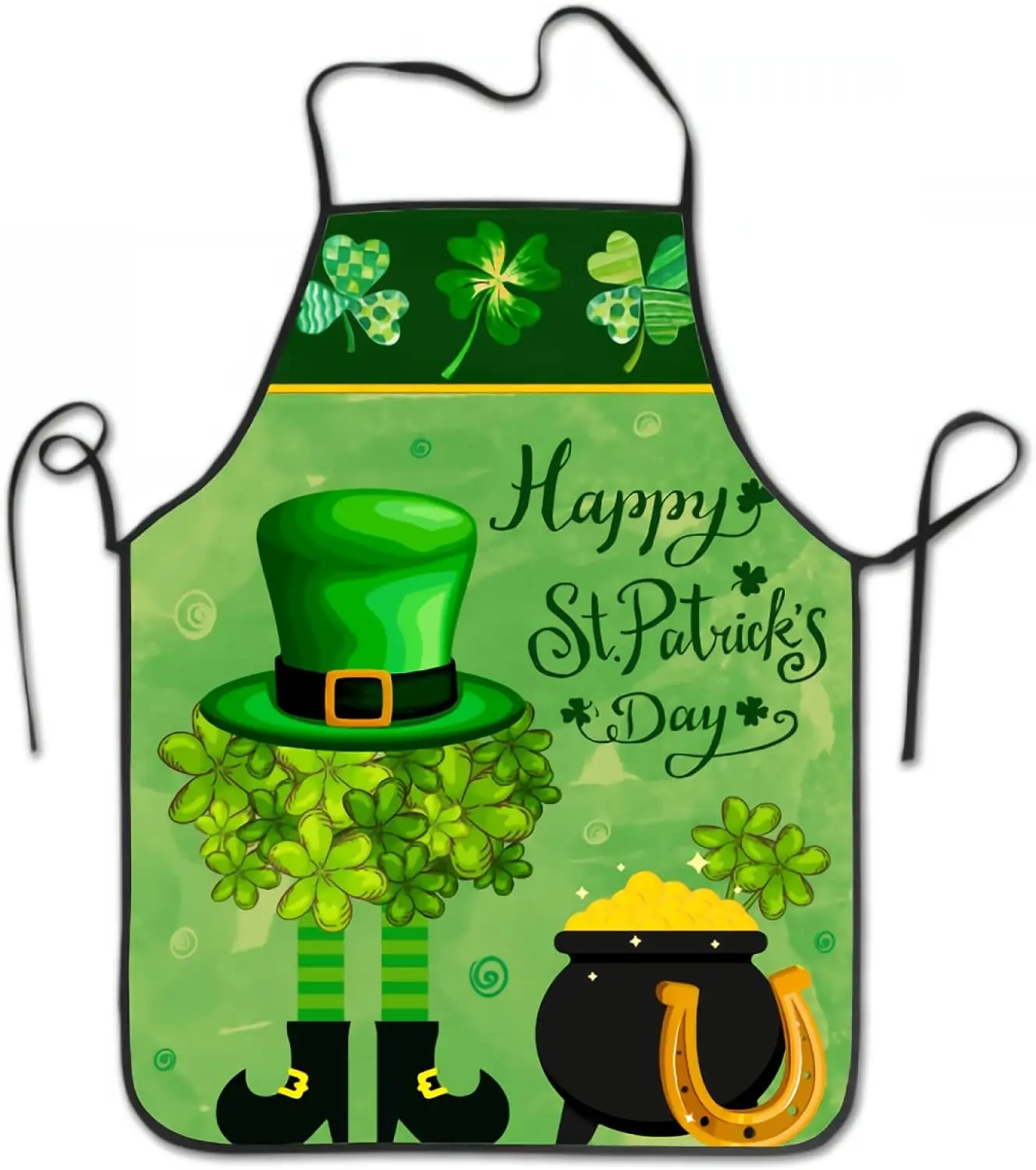 Happy St.patrick Clovers Boots Hat Apron with Adjustable Neck Adult Size for Chef Cooking BBQ Kitchen Accessories Print Pattern