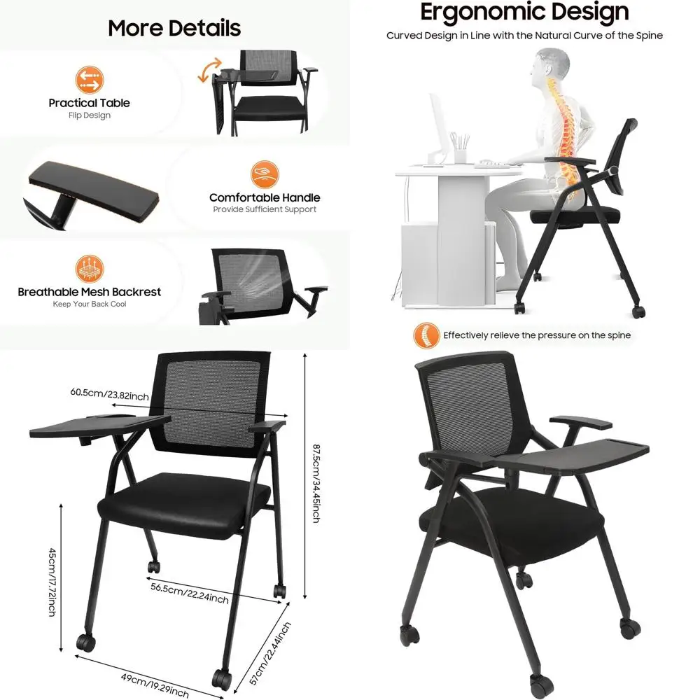 

Кресло для гостей на колесиках с сетчатой спинкой и складными подлокотниками, штабелируемое, для офиса, школы, конференц-залов