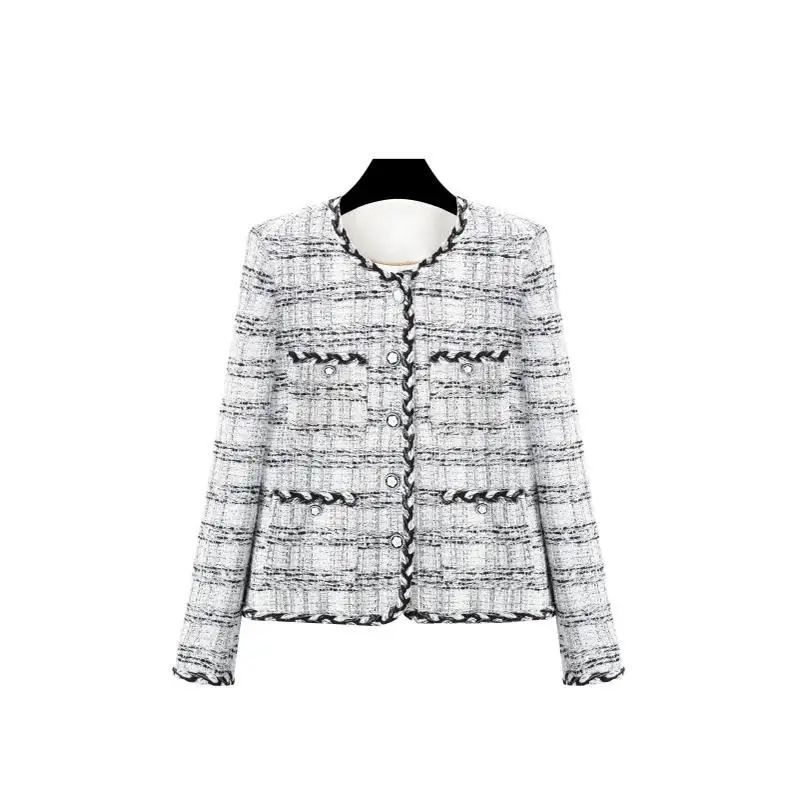 

Белый твидовый вязаный топ-жакет в стиле французского кэжуал, свободный крой, круглая горловина, стандартная длина, новинка весны
