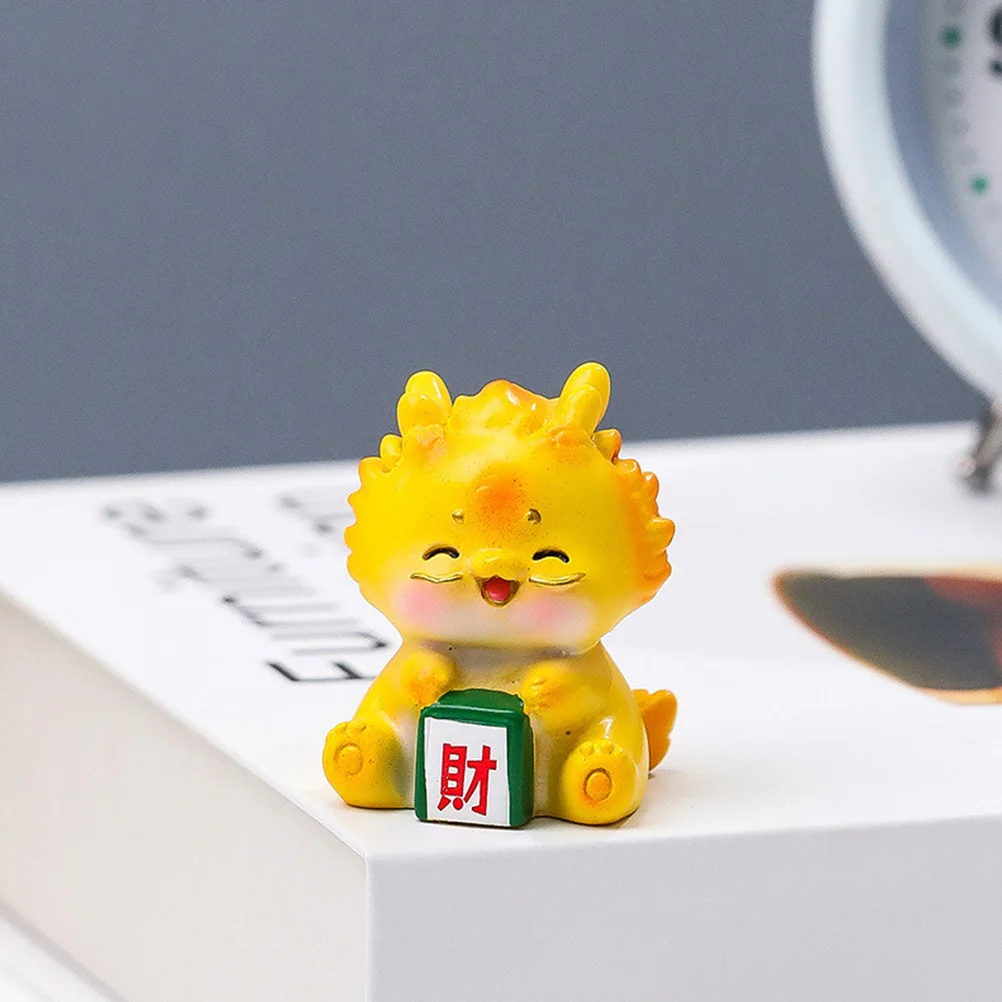 

4 Pcs Decoration Exquisite Dragon Decors Figurines Adorable Yellow Small Modeling Statues