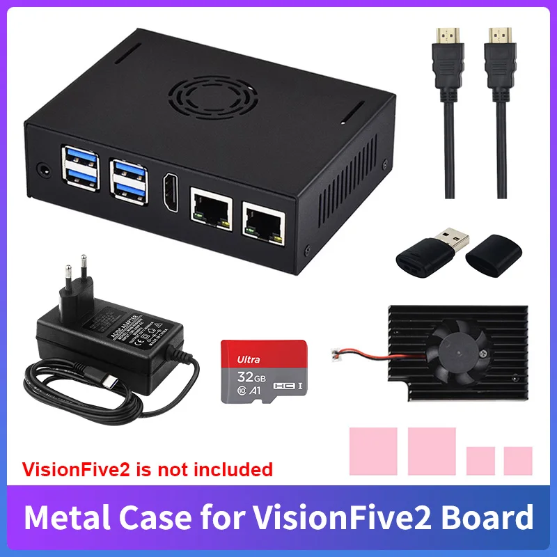 

Metal Case for VisionFive2 Board with Cooling Fan Silicone Heatsink IP30 Protection Grade Shell Protection Box for VisionFive2