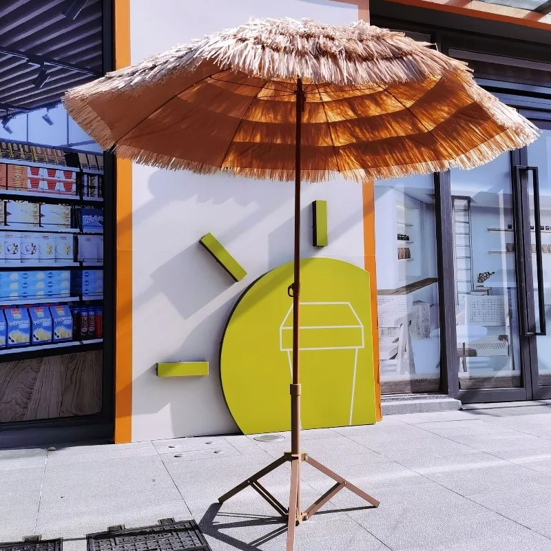 Rotatable 2.4M 3M Extra Large Straw Sun Umbrella Outdoor Beach Shade for Resorts