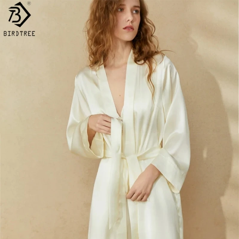 

BirdTree, 6A 19MM 100% Real Silk Night-robe, Women Long Sleeve Sash Morning Robe, Elegant Pajamas Robe, 2026 Summer New P64916JF