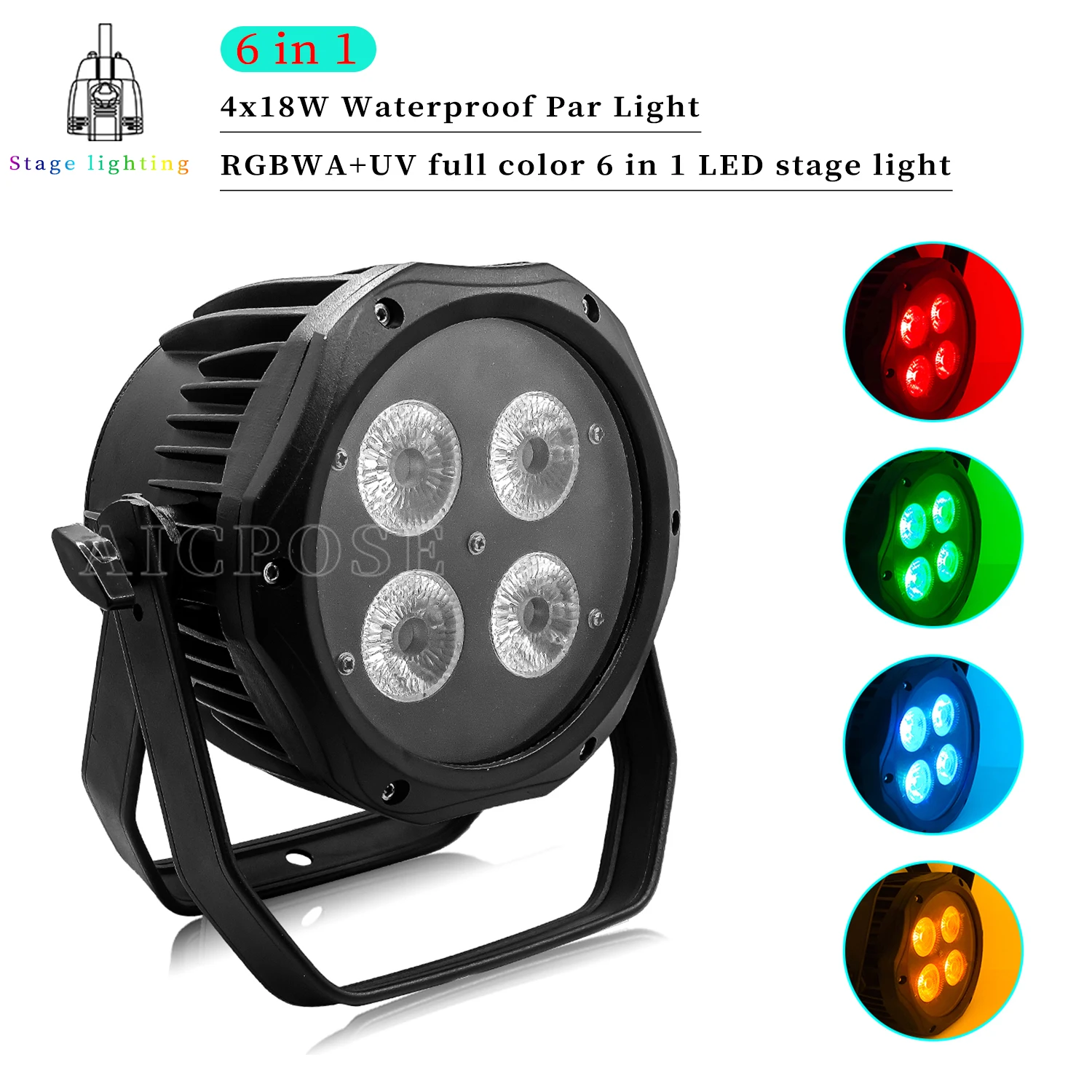 

IP65 Outdoor Waterproof Stage Light 4x18W RGBWA UV 6 in 1 LED Par Light DMX Controlled DJ Disco Light Stage Lighting