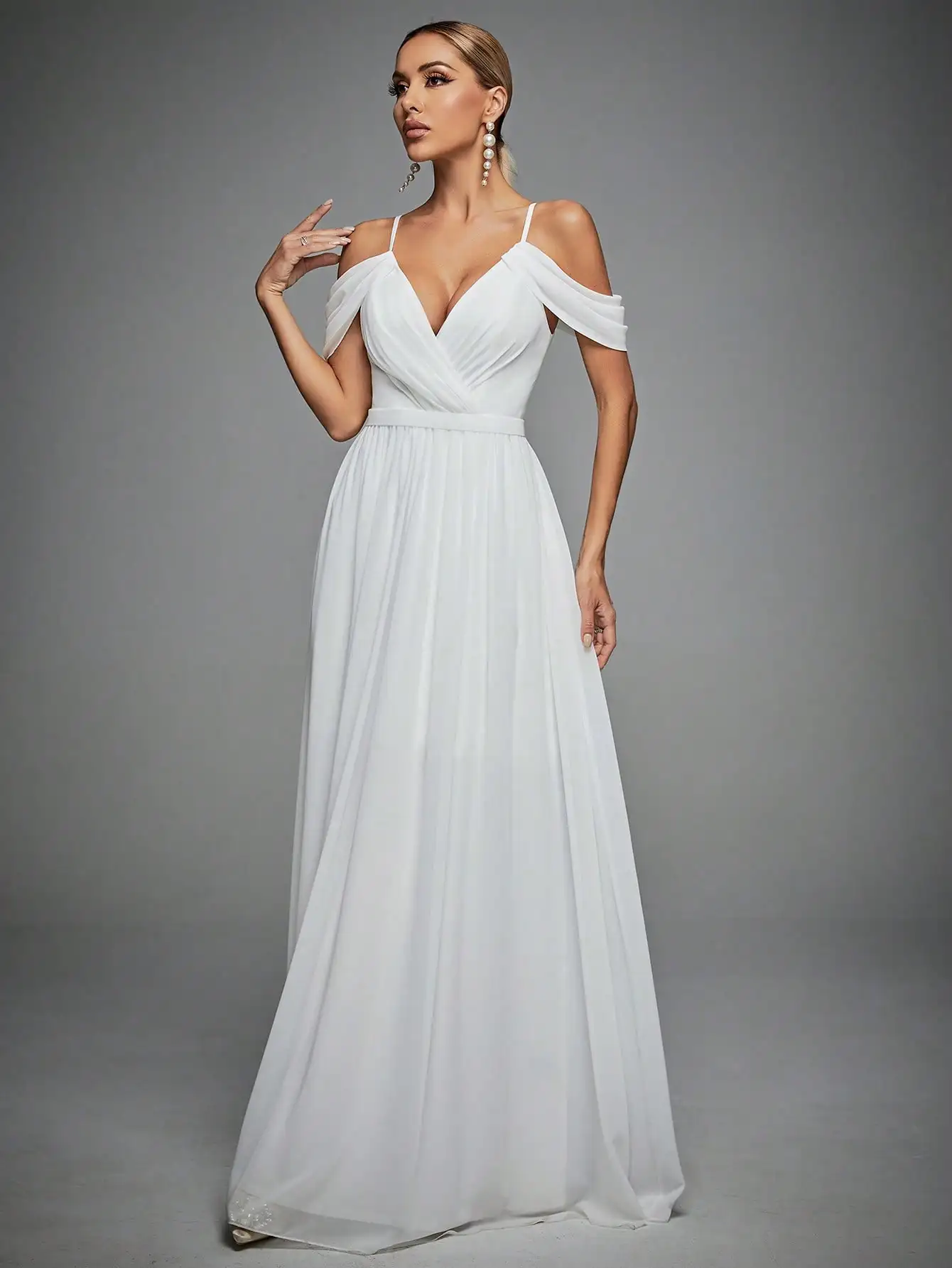 Mgiacy Halter front activity Cross Drop sleeves chiffon full swing Wedding Dress Evening gown Ball dress Party dress