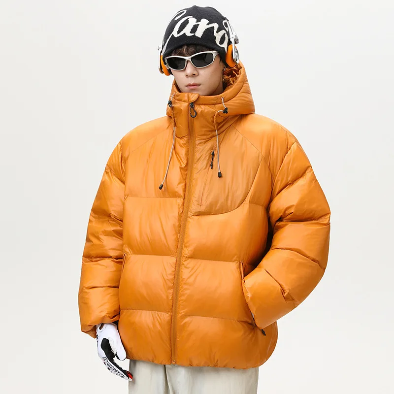 Men Jacket Winter Simple Solid Color Hooded Zipper Male Down Outerwear Thicken Cold-proof Loose Versatile Outdoor Man Coat