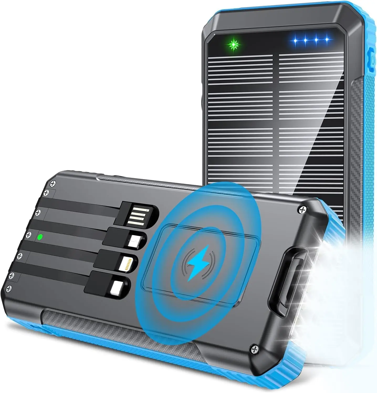 ar Power Bank 33800Mah 4 Cables 22.5W Fast Charge Power Bank 7 Outputs & 4 Inputs Solar Portable Charger,