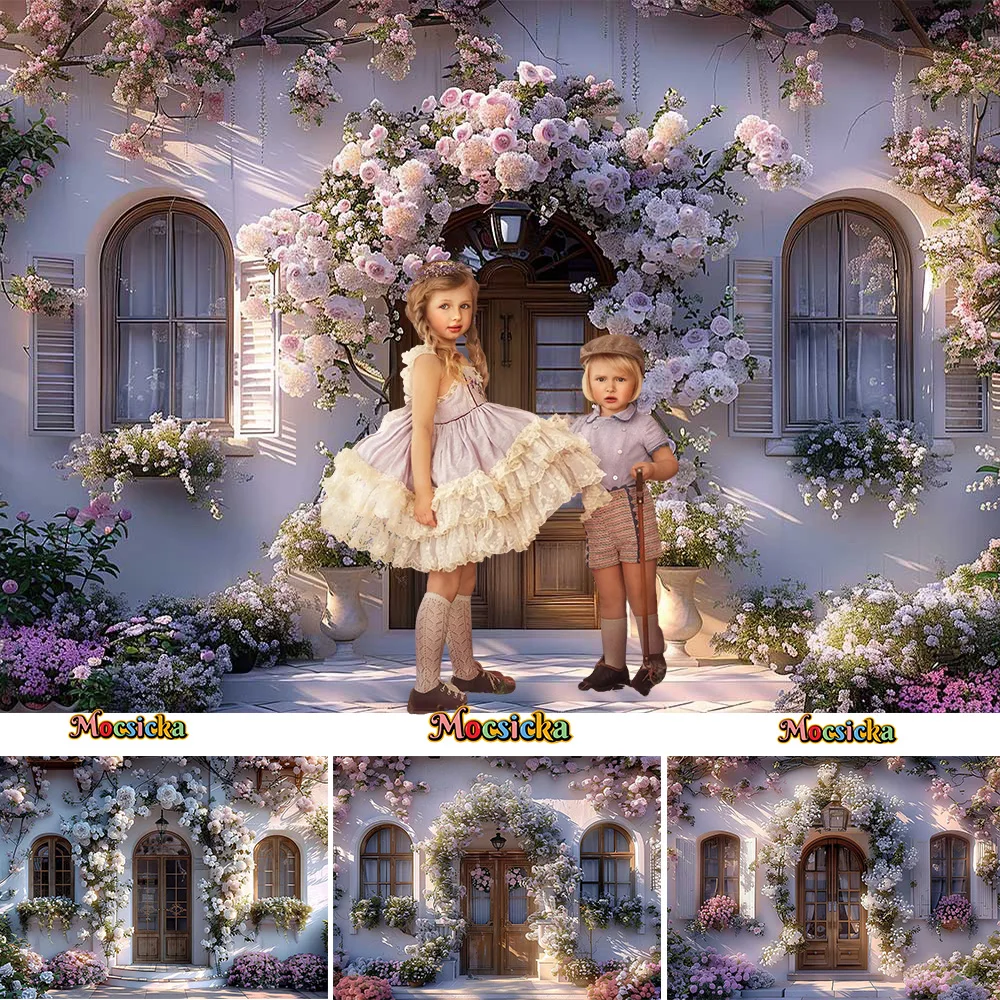 

Background for Studio Wedding Photography Light Purple Flowers Outdoor House Backdrop Girl Baby Kids Cake Smash Shooting Decor