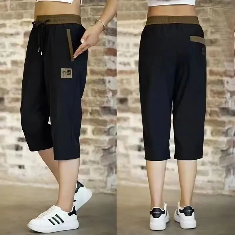 

Ice Silk Thin Straight Leg Seven-Foot Pants Men Casual Sports orts Loose Fit Summer Lightweight Breathable Youth Sle