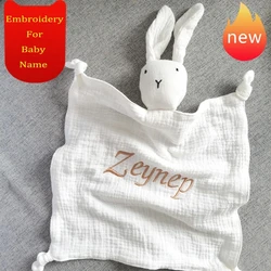 Manta de edredón de muselina con nombre personalizado para bebé, muñeco para dormir recién nacido, juguete para dormir para niño, babero de toalla para calmar la Saliva, toalla de algodón