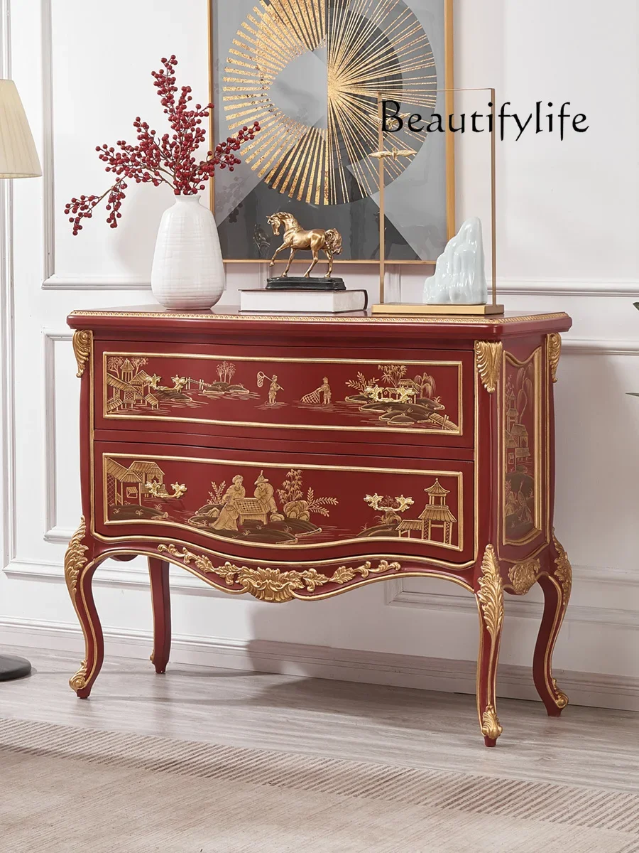 

High-End Luxury Retro French Entrance Cabinet European-Style Home Painted American Light Luxury Aisle Chest of Drawers