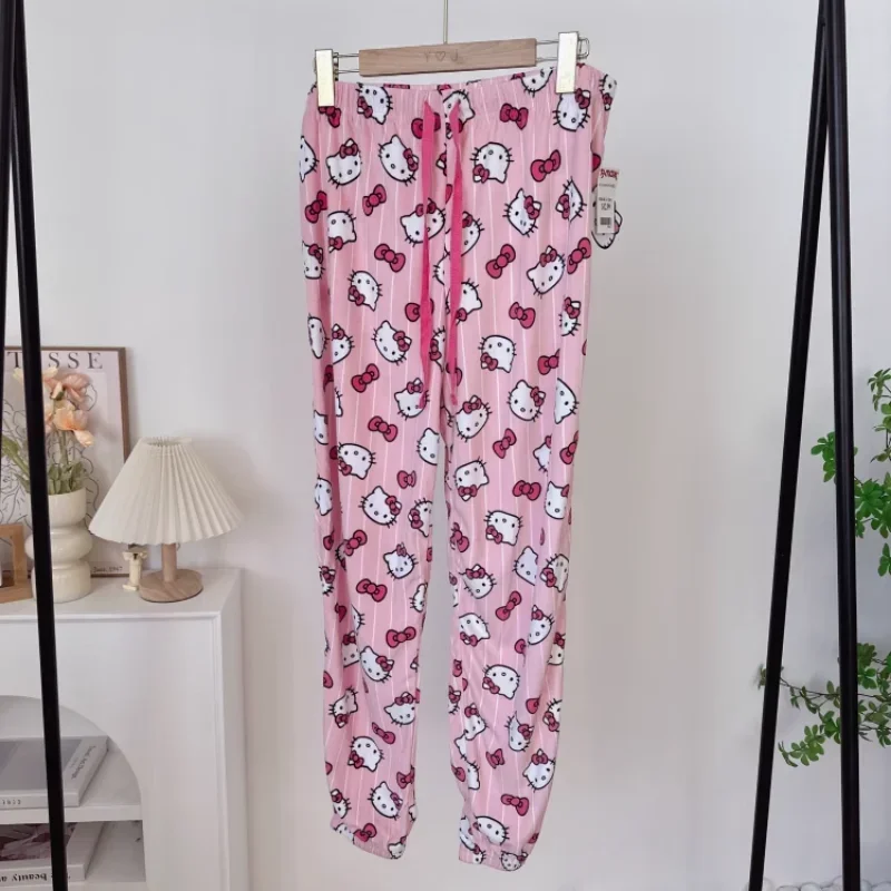 Sanrio Autumn Hello Kitty Cotton Thin Loose Women\'s Pajamas Long Pants Homewear Set Pajamas Silk Pajamas Women