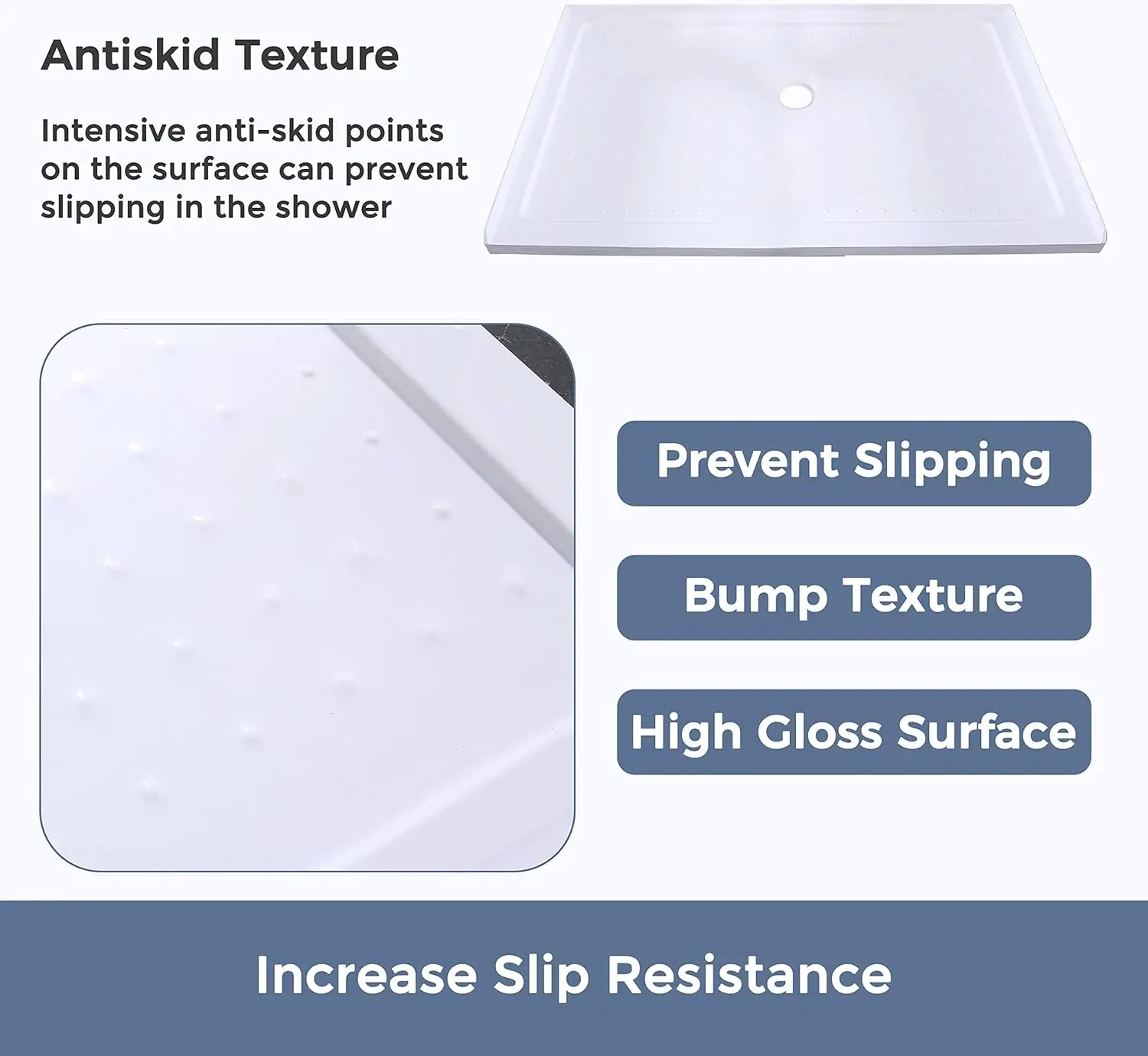 CUPC Center Drain Single Threshold Non Slip Surface Rectangle Bathroom Acrylic Shower Base view 6