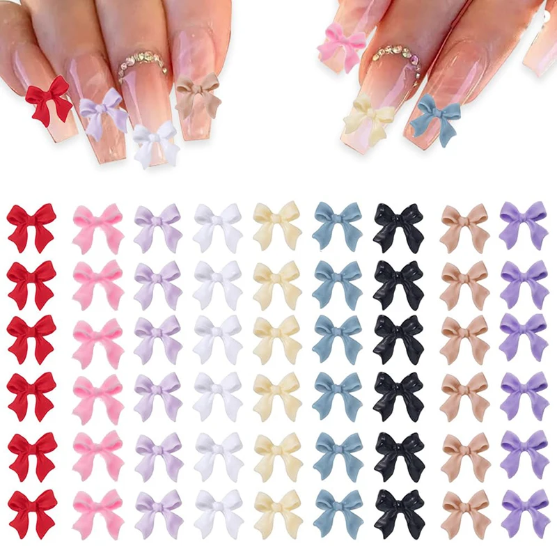 50PCS White Ribbon Resin Bow Nail Charm Parts Frosty 3D Nail Art Decoration Accessories Supplies for Professional Manicure Desig