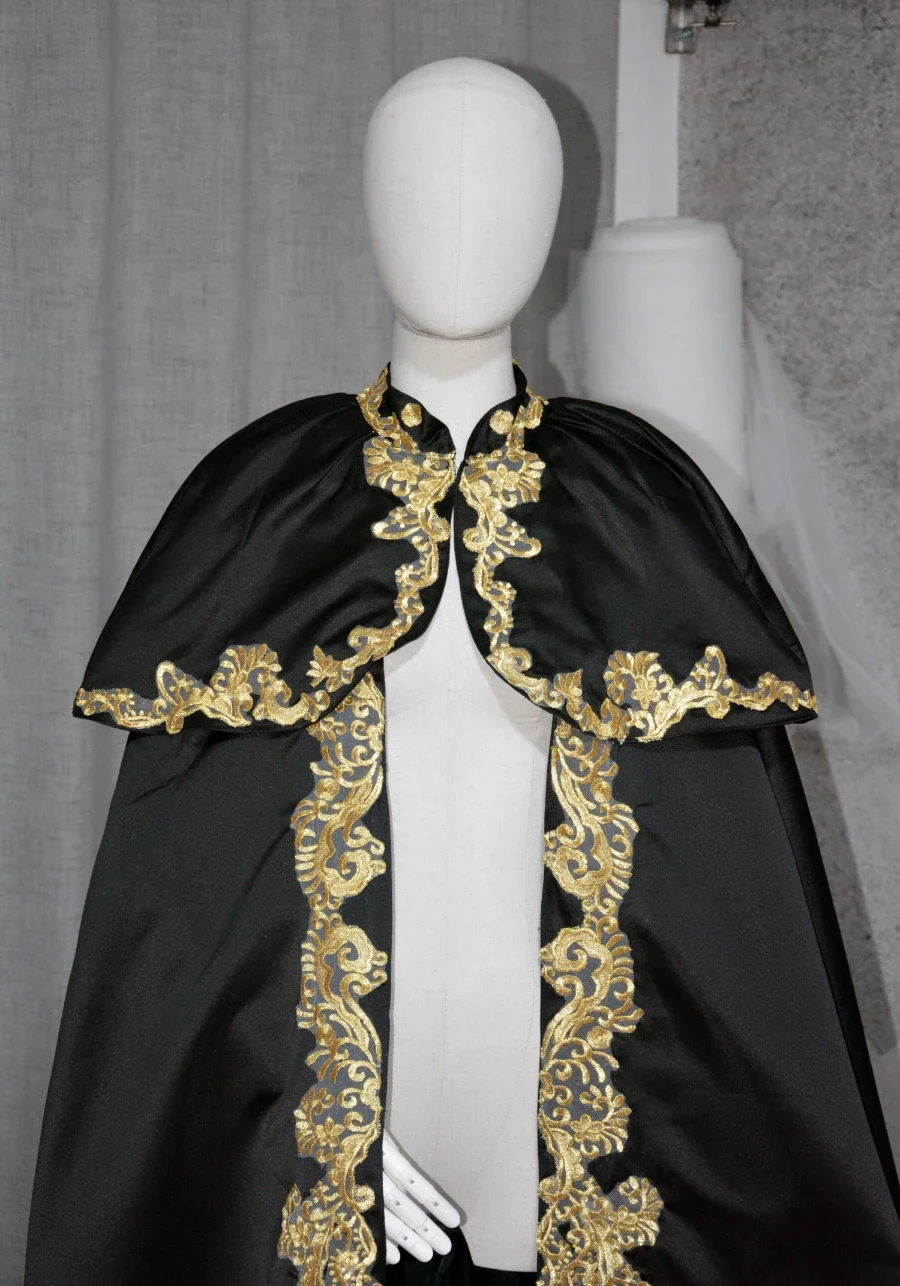 black Wedding Jacket Wrap For Bride High Neck Wedding Cape Satin Bridal Cloak Jacket Bridal accessories