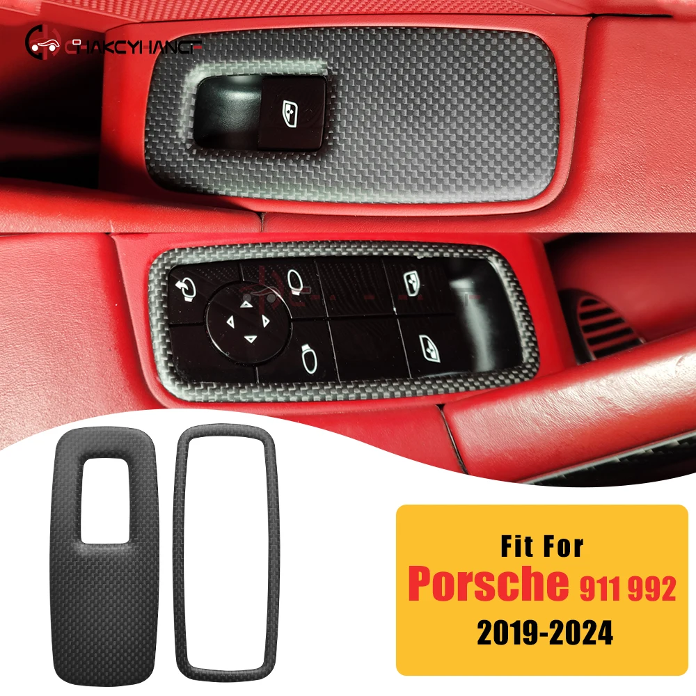 

Real Carbon Fiber Interior Car Window Lift Switch Panel Cover Stickers For 2019-2024 Porsche Carrera Turbo S Targa 911 992