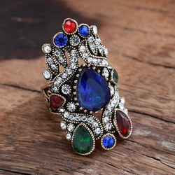 Wbmqda Vintage Bohe Ethnic Style Rings For Women Hollow Out Gold Plated Colored Crystals Setting Bridal Wedding Jewelry Gifts